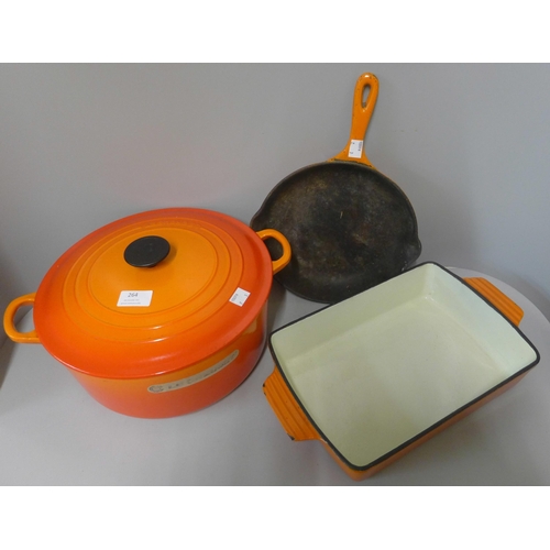 264 - Three pieces of Le Creuset cookware