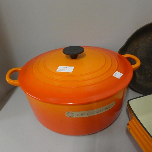 264 - Three pieces of Le Creuset cookware