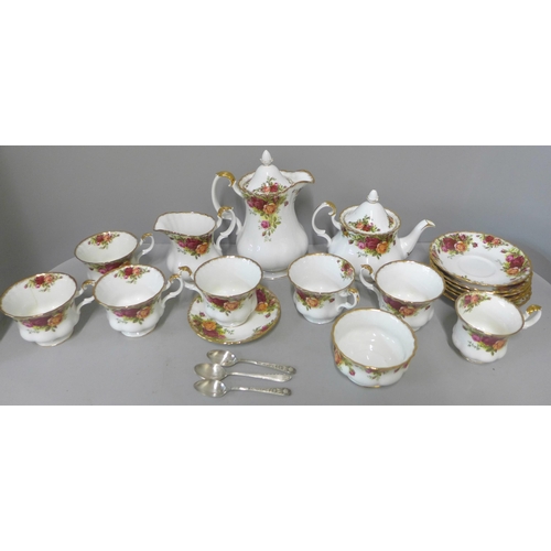 287 - A Royal Albert Old Country Roses six setting tea service and a coffee pot