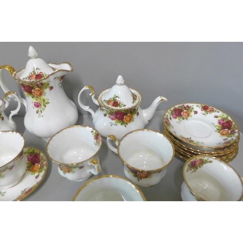 287 - A Royal Albert Old Country Roses six setting tea service and a coffee pot