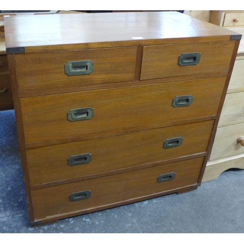 30 - A teak military/campaign style chest of drawers