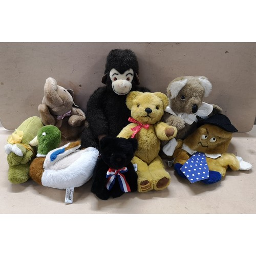 722 - Eight Merrythought labelled Teddy bears, animals and puppets