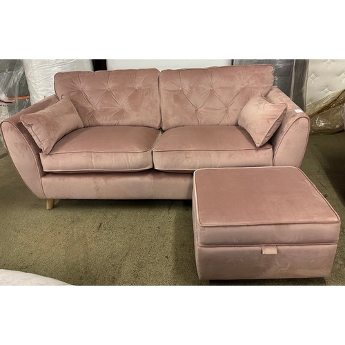 1540 - A Hoxton cherry blossom velvet three seater sofa and ottoman footstool