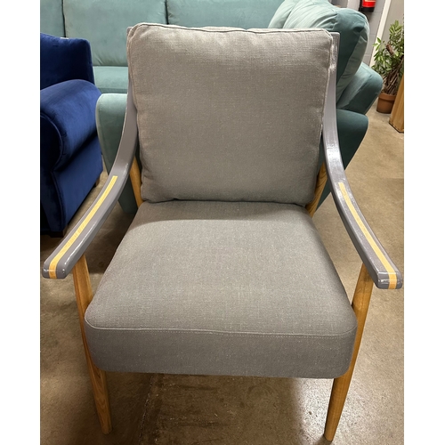 1350A - An Ashford linen armchair with painted grey arms, repaired RRP £355