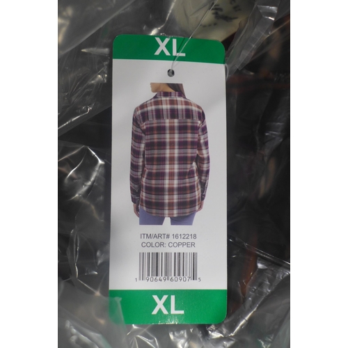 3379 - Quantity of ladies Jach's copper checked shirts, mixed sizes *This lot is subject to VAT