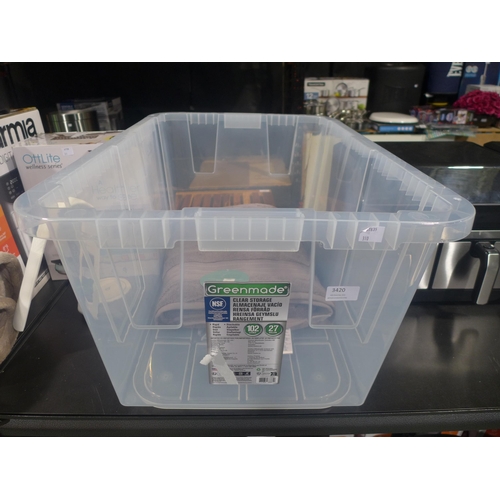 3420 - 102L Clear Storage Tote (No Lid) & Charisma Towel (310-121) * This lot is subject to VAT