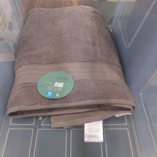 3420 - 102L Clear Storage Tote (No Lid) & Charisma Towel (310-121) * This lot is subject to VAT