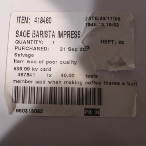 3019 - Sage Barista Impress Coffee Machine (model:- SES876BST4GUK1), original RRP £539.99 + VAT (311-311)  ... 