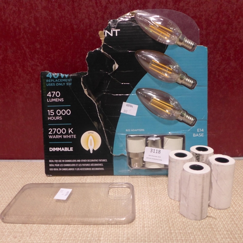 3118 - Conglom Chandelier Filament Bulbs, Phone Case & Thermal Tills Rolls    (311-294)    * This lot is su... 