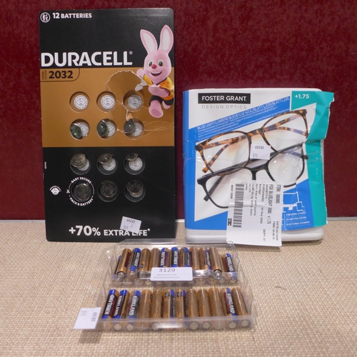 3129 - Kirkland Signature AAA Batteries, FGX Reading Glasses & Duracell 2032 Coin Batteries  (311-97,139,14... 