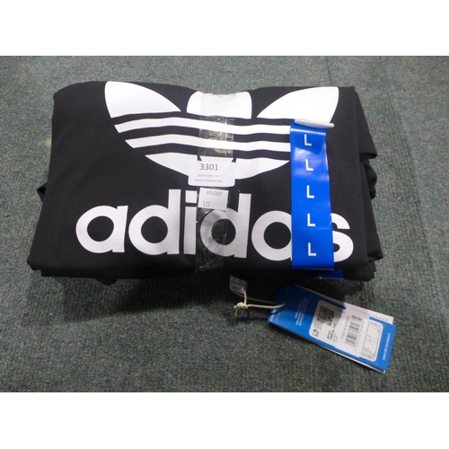 3301 - Four men's black Adidas T-Shirts, size L *This lot is subject to VAT