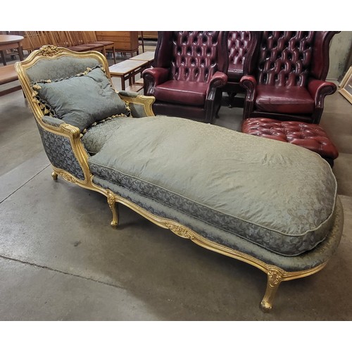 70 - A French Louis XV style giltwood and fabric 
 upholstered day bed