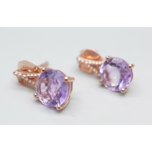 1001 - A pair of silver gilt and pink amethyst earrings