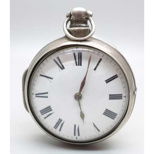 1005 - A silver pair cased verge fusee pocket watch, Birmingham 1794, a/f