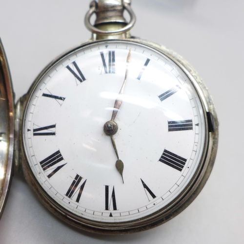 1005 - A silver pair cased verge fusee pocket watch, Birmingham 1794, a/f