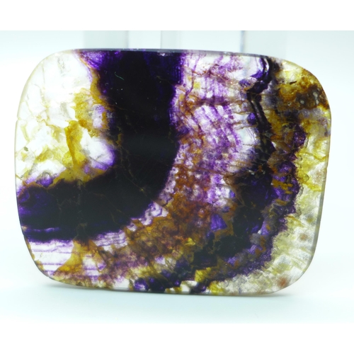 1012 - An unmounted Blue John piece, 40mm x 49mm, 23.1g