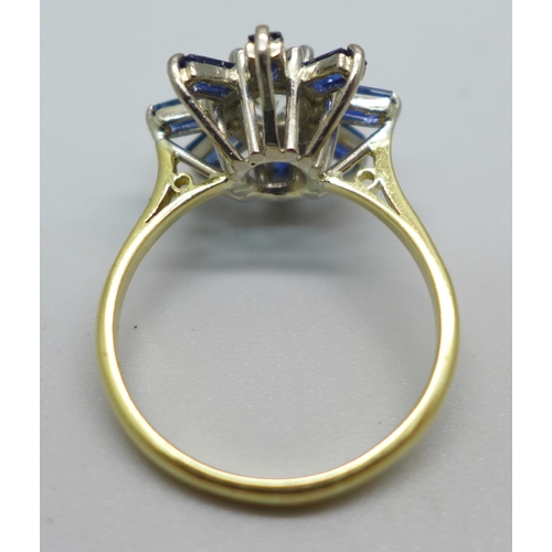 1013 - An 18ct gold, sapphire and diamond ring, diamond weight approximately 0.70ct, 4.2g, O/P