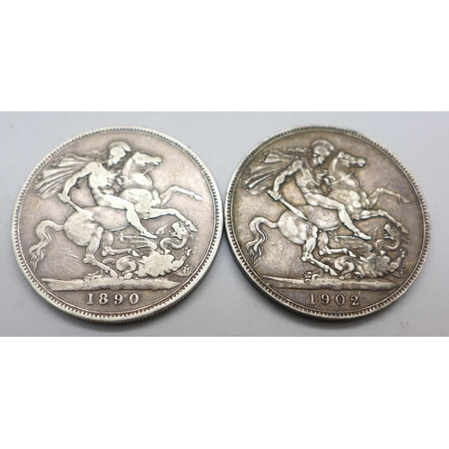 1015 - Two silver crowns, 1890 and 1902