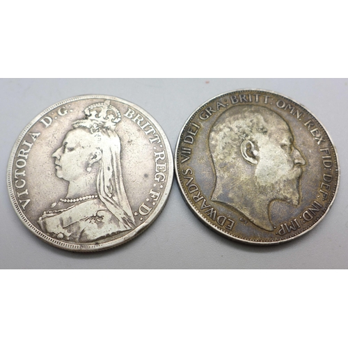 1015 - Two silver crowns, 1890 and 1902