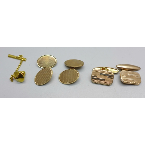 1016 - A pair of 9ct gold cufflinks, 5.3g, one a/f, and one other pair of cufflinks
