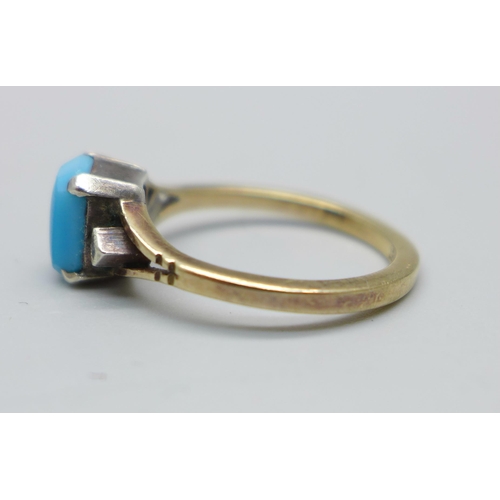 1019 - A 9ct gold and silver set ring, 3.1g, P