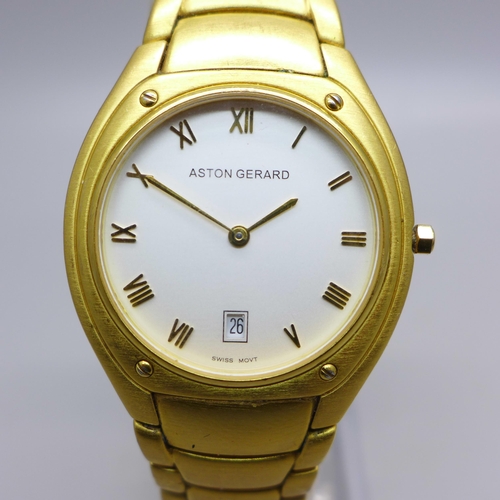 1020 - A gentleman's Aston Gerard 18ct electroplated wristwatch