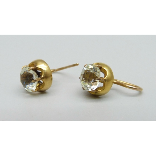 1043 - A pair of Georgian yellow metal stone set earrings, 2.9g