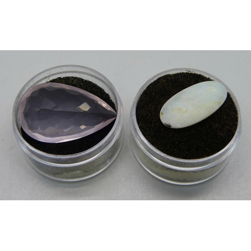 1064 - An unmounted opal and rose quartz, opal 0.9g and 19mm