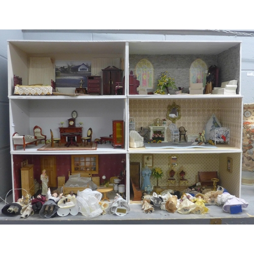 1120 - A six stacking doll's house display cabinet with dolls and dolls house furniture **PLEASE NOTE THIS ... 