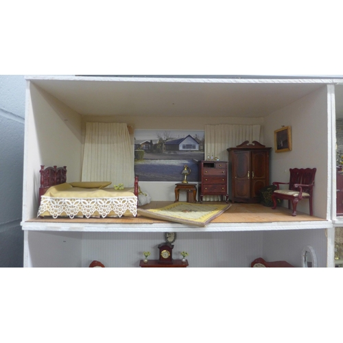 1120 - A six stacking doll's house display cabinet with dolls and dolls house furniture **PLEASE NOTE THIS ... 