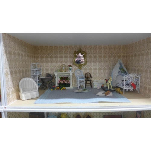 1120 - A six stacking doll's house display cabinet with dolls and dolls house furniture **PLEASE NOTE THIS ... 