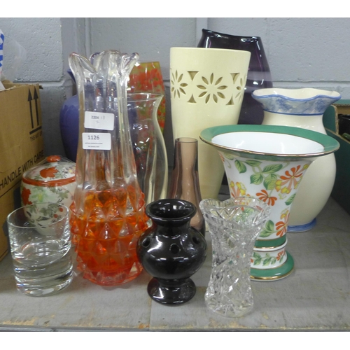 1126 - A collection of glass and ceramic vases including a cat themed example **PLEASE NOTE THIS LOT IS NOT... 