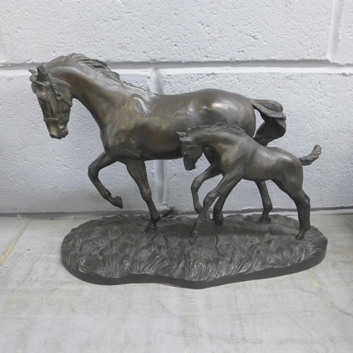 1128 - A resin sculpture of two horses, a/f, a model of an African elephant and a model of a dog **PLEASE N... 