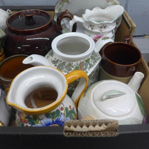 1129 - A box of mixed decorative china; teapots, mugs, tankards, etc. **PLEASE NOTE THIS LOT IS NOT ELIGIBL... 