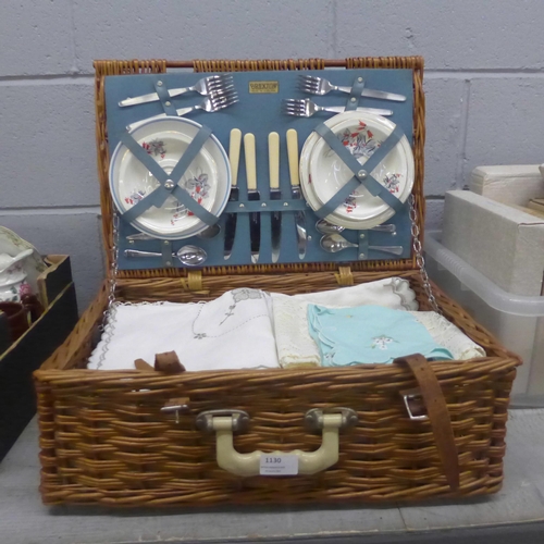 1130 - A Brexton wicker picnic hamper and a collection of table linens **PLEASE NOTE THIS LOT IS NOT ELIGIB... 