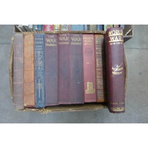 1143 - Three boxes of books, WWI related, The War Illustrated, Belgium The Glorious, Twenty Years After, pl... 