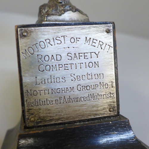 605 - A silver plated figural trophy of the God Hermes, Motorist of Merit Road Safety Competition, Ladies ... 