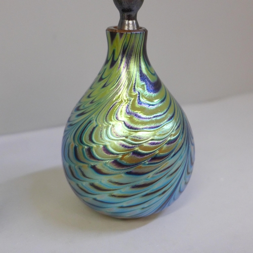 613 - Three Okra Glass Studios scent bottles, boxed, (globular scent a/f)