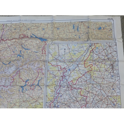 616 - A WWII silk map, sheets C & D of Western Europe, circa 1940