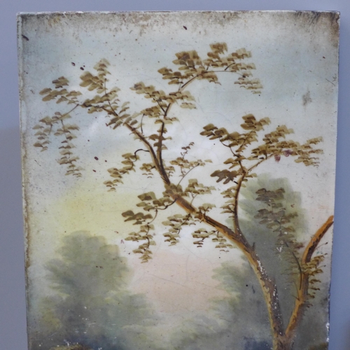 620 - Two tiles; one Mintons China Works with half portrait of a beauty and one landscape titled Summer