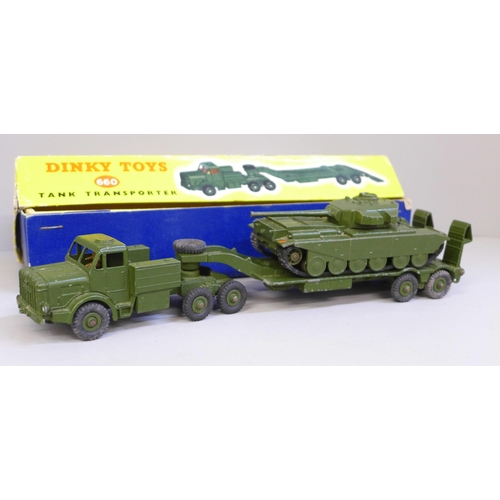 630 - A Dinky Toys 660 Tank Transporter and Tank, boxed, box a/f