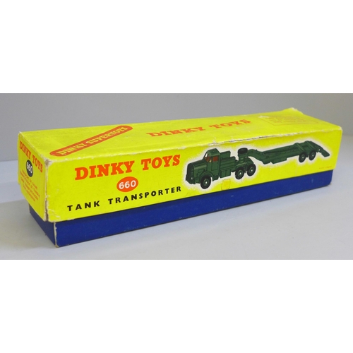 630 - A Dinky Toys 660 Tank Transporter and Tank, boxed, box a/f