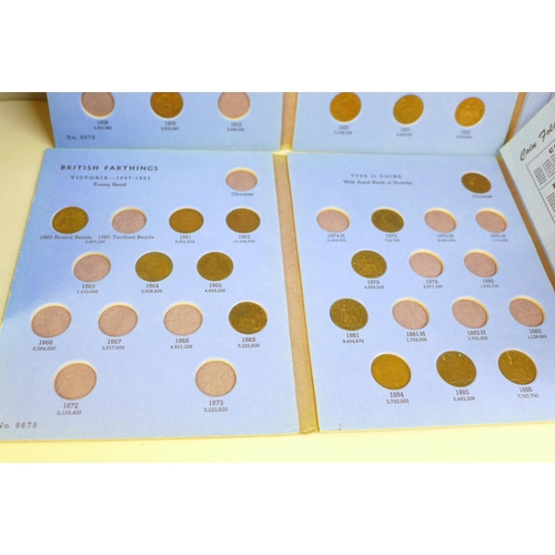653 - Great Britain card coin folders, most empty (farthings included in some)