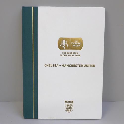 657 - Football memorabilia; a 2018 FA Cup Final (Chelsea v Manchester United) hard bound Royal Box program... 