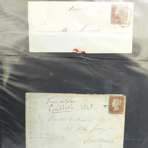 664 - Stamps; a file of GB Queen Victoria 1d reds, imperforated and perforated, loose and on cover