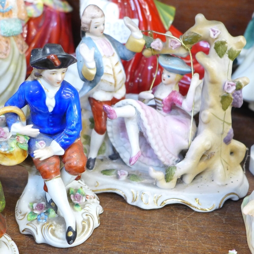 668 - Three Royal Doulton figures, two Royal Worcester figures, Worcester figures a/f, and other continent... 