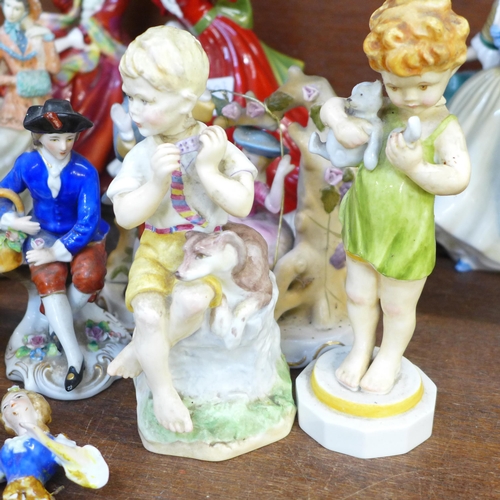 668 - Three Royal Doulton figures, two Royal Worcester figures, Worcester figures a/f, and other continent... 