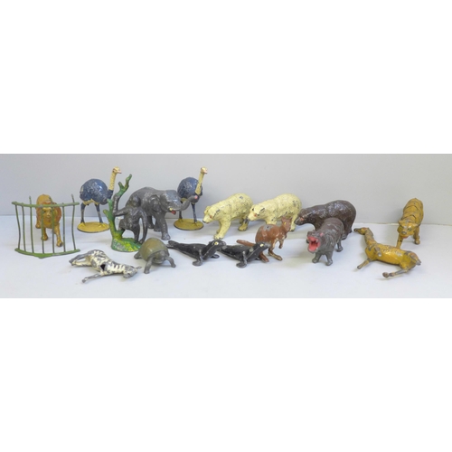 670 - Sixteen cold painted lead toy animal figures, two marked J. Hill & Co and Johillco, four a/f