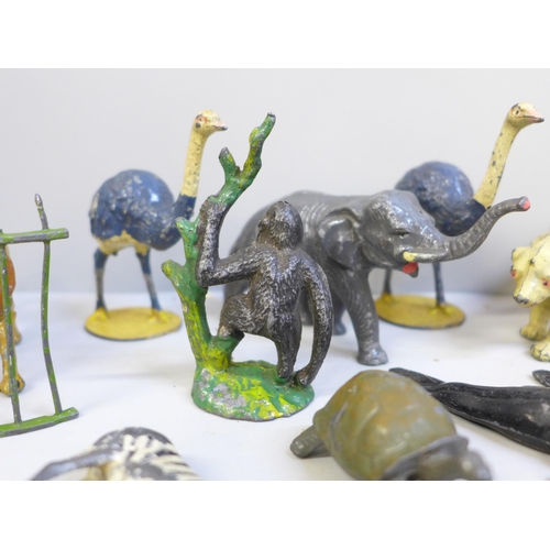 670 - Sixteen cold painted lead toy animal figures, two marked J. Hill & Co and Johillco, four a/f