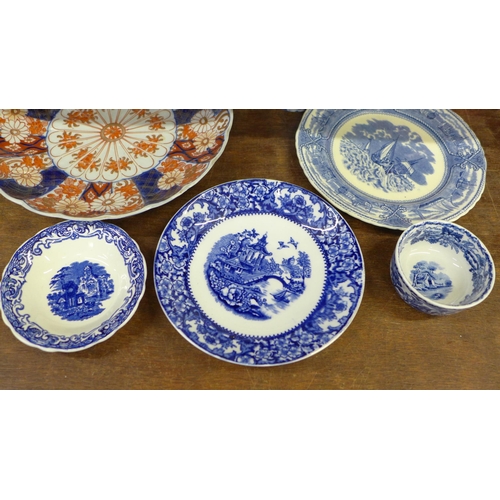 680 - An oriental charger and plate, blue and white china and a cranberry glass custard cup **PLEASE NOTE ... 